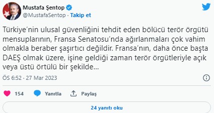 Teröristlere madalya veren Fransa'ya TBMM Başkanı Şentop'tan sert tepki